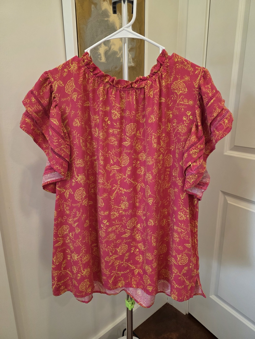 Oddi Pink Floral Ruffle Sleeve Blouse 1XL